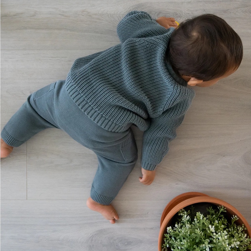 Viverano Baby Side Pocket Sweater Knit Pants Teal Blue